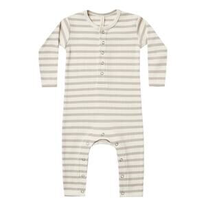 Quincy Mae Ash Stripe Ribbed Baby Jumpsuit